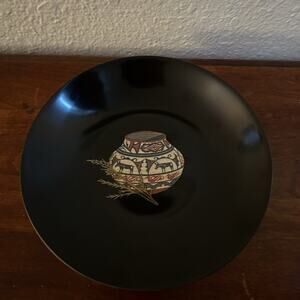 Vintage Couroc Giftware Plate Monterey California Black Inlaid Western Pottery